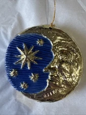 Vintage Crescent Moon & Stars Christmas Ornament Godiva