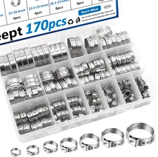 170Pcs 13 Sizes 304 Stainless Steel Single Ear Hose Clamps 5.3-31.6Mm Crimp Hose