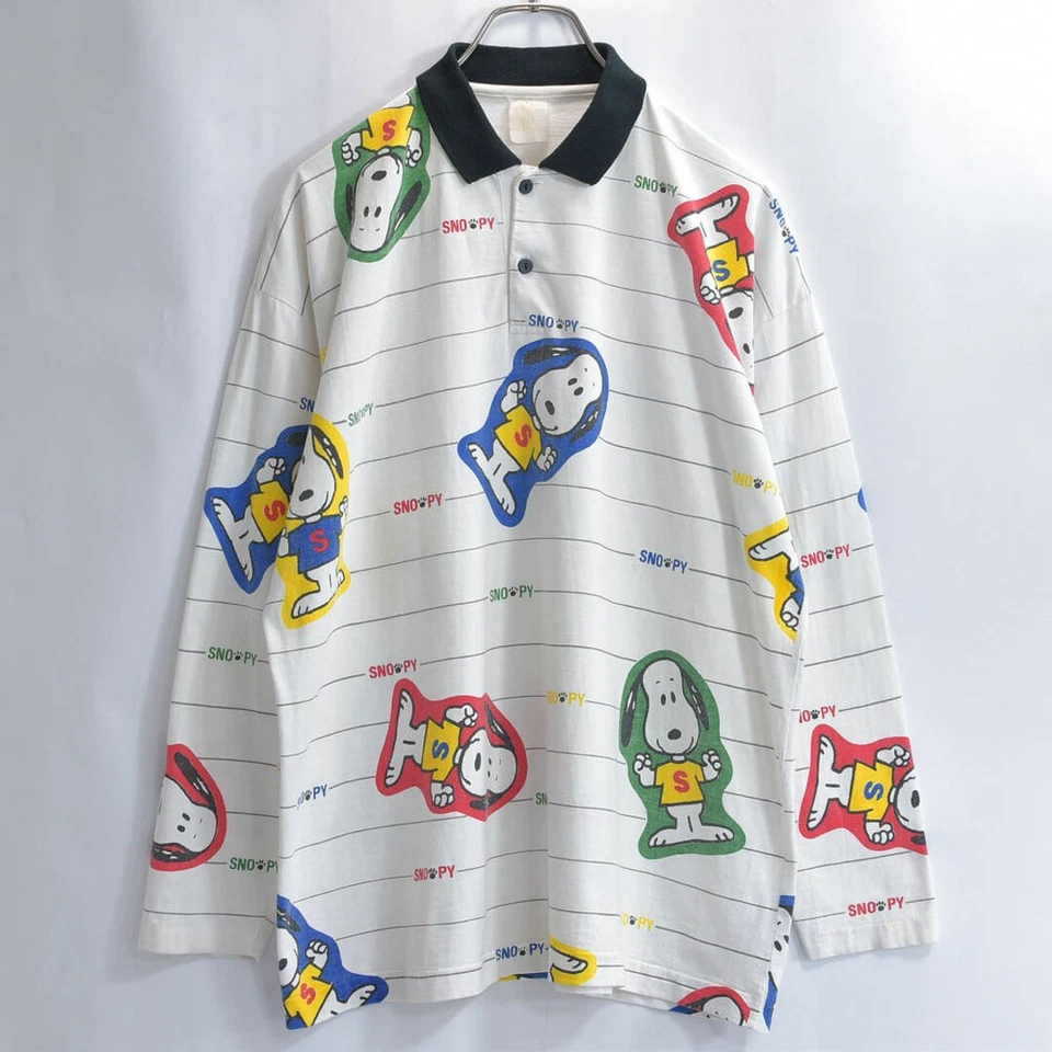 Camisa Polo 80-Snoopy Snoopy Estampado Total Borde Manga Larga Usada GRIN-0 Foto 2 de 4