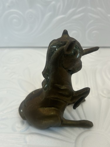 Vintage Metal Figurine. Seated Solid Brass Unicorn. 4.5" Tall. - Picture 2 of 12