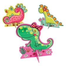 Centros de mesa de dinosaurio para niñas, decoración de fiesta, 3 piezas