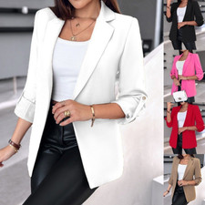 Spring Fall Women Blazer Simple Solid Casual Pocket Jacket Female Coat Outerwear