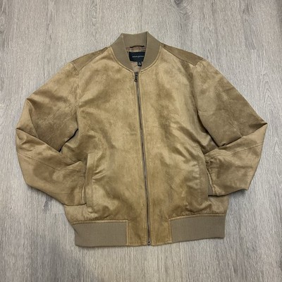 Banana Republic Faux Vegan Suede Light Brown Full Zip Bomber Jacket Men s M EUC