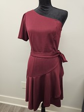 Burgundy Grace Karin One Shoulder Fit n Flare Cocktail Dress Sz M New with tags