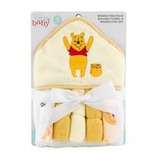 DISNEY baby Winnie The Pooh 6pc Hooded Towel Washcloth Set Honey Pot NEW