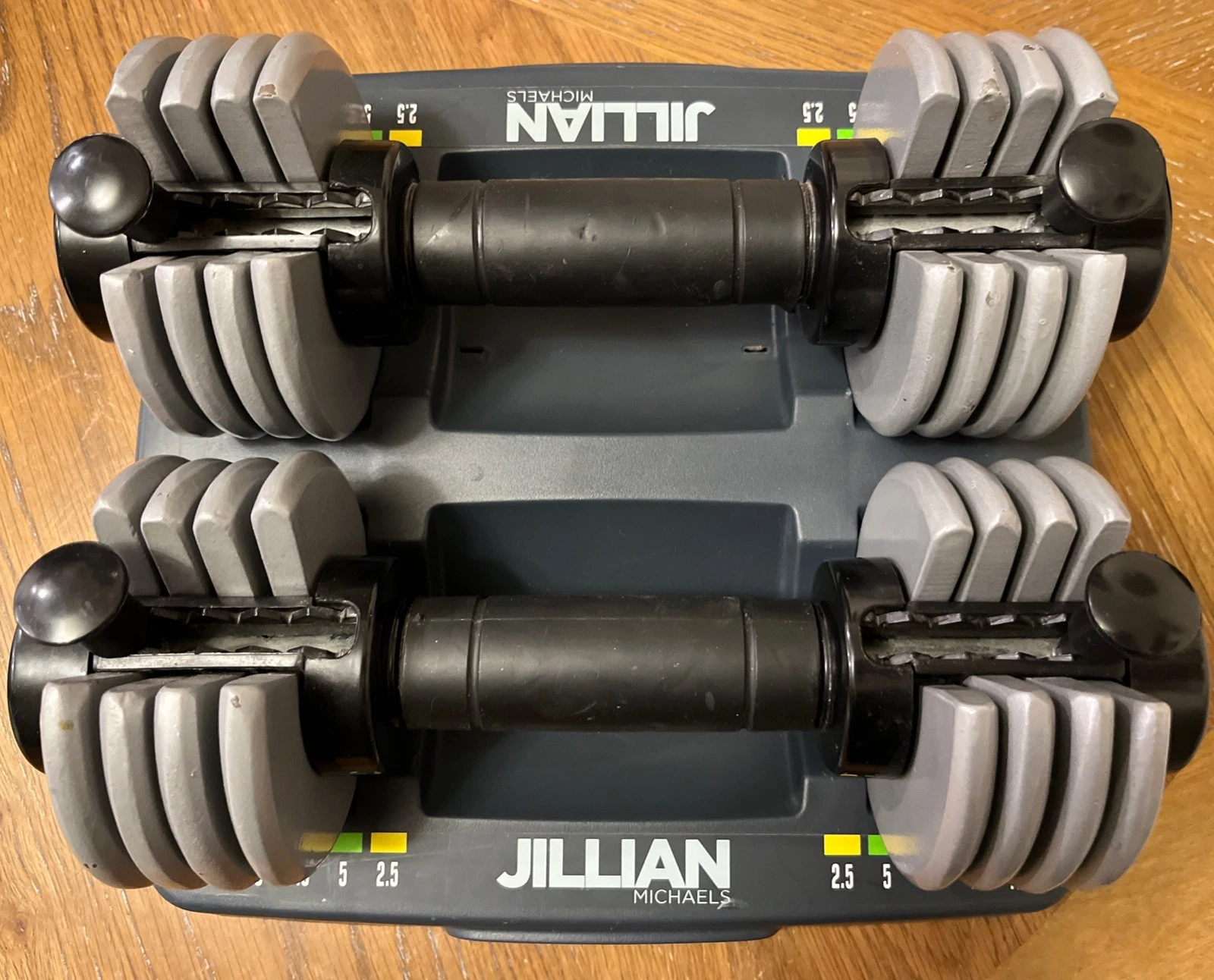Jillian Michaels Adjustable 2 Dumbbell Double Tray 2.5lbs. To 12.5lbs Weights