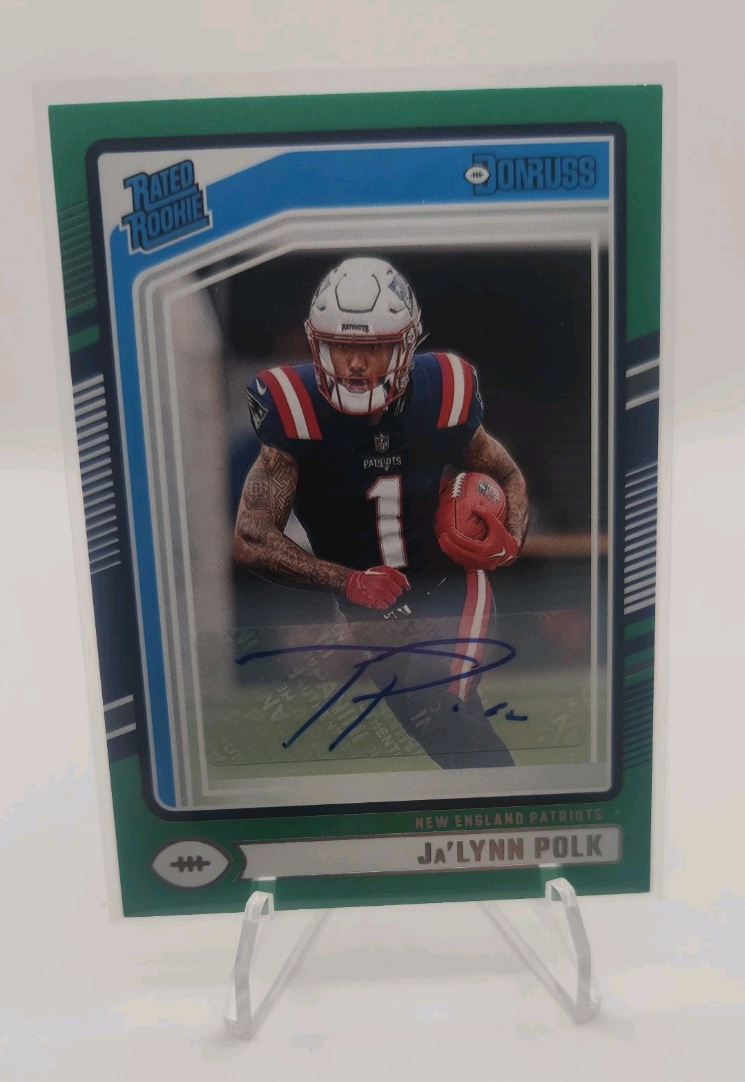 2024 Panini Donruss Ja’Lynn Polk Rated Rookie Green AUTO RC #373 Patriots