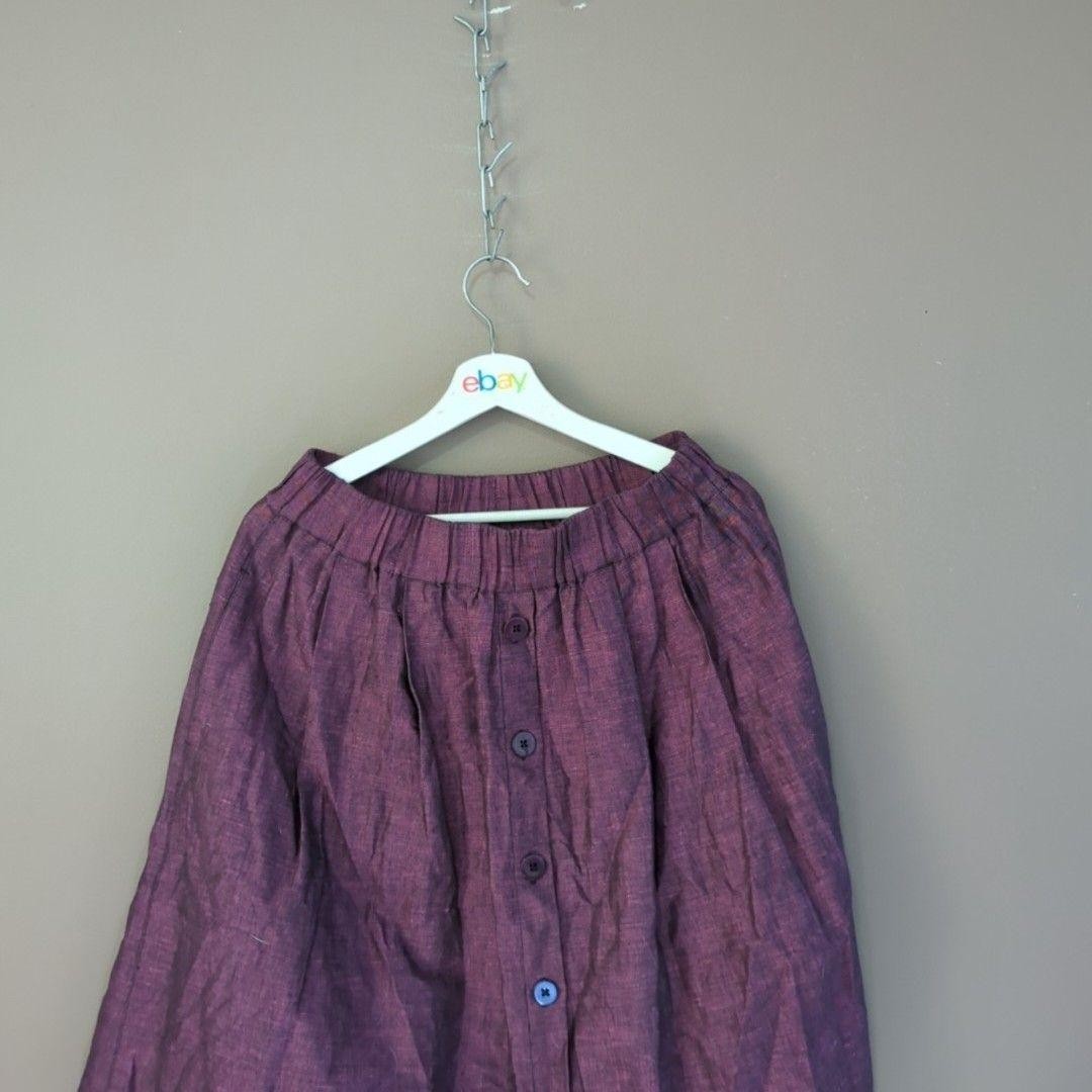 Gorman Skirt Womens 10 Purple Solid Pleated Midi Button Front Elastic Waist image 2