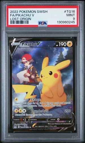2022 POKEMON SWORD & SHIELD LOST ORIGIN #TG16 FULL ART/PIKACHU V PSA 9