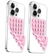 AZXYI 2 Pack Silicone Suction Cup Phone Case Mount Double Sided, Non Light Pink