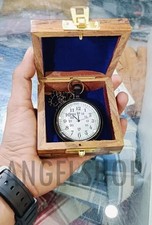 Brass Vintage Pocket Watch with Wooden Box   Men  s Antique Timepiece Gift