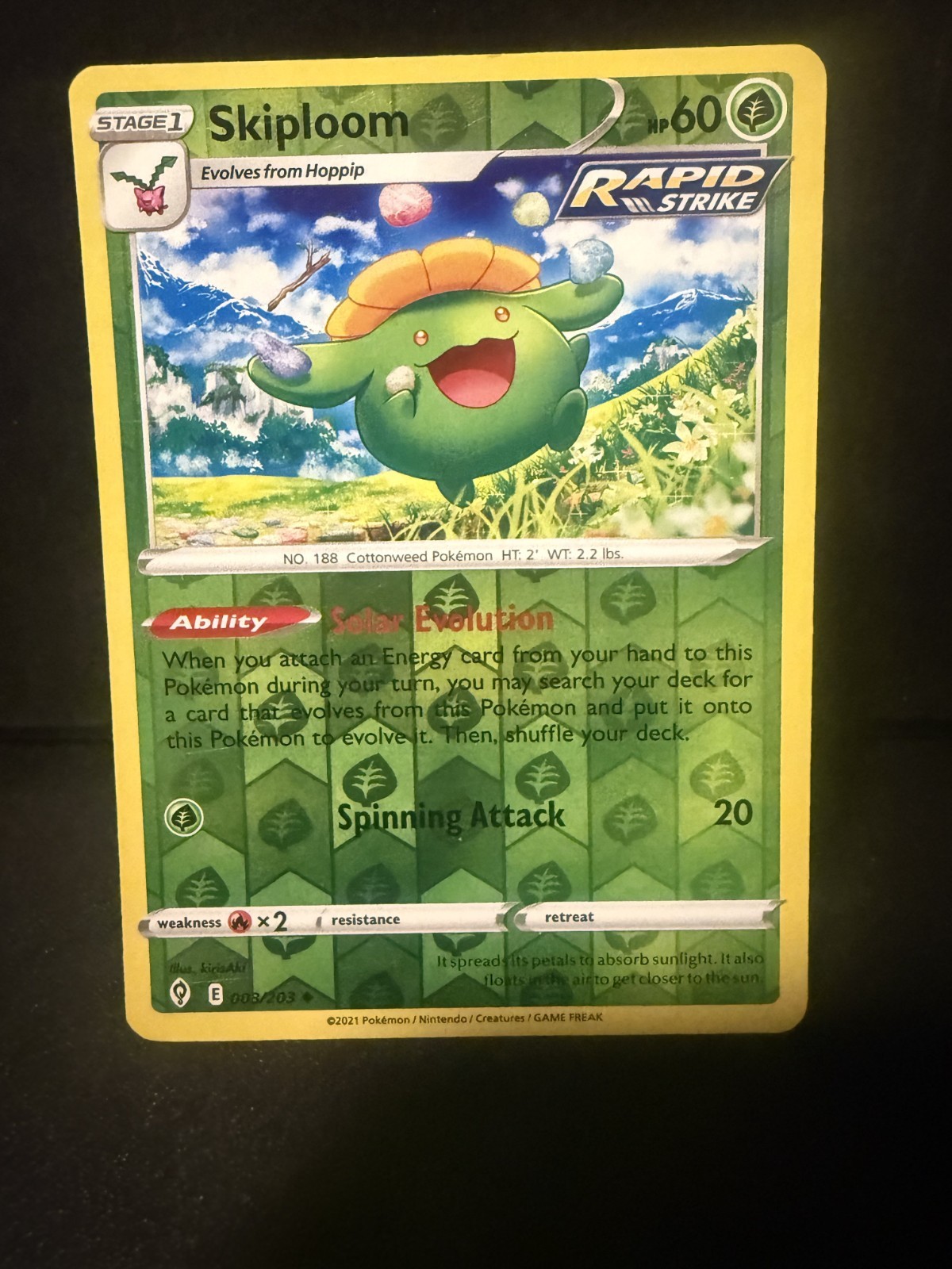 Skiploom 003/203 SWSH07: Evolving Skies Reverse Holo - Stamped