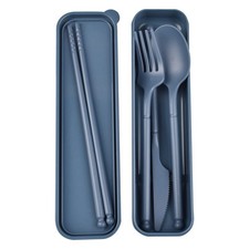 Travel Utensils, Reusable Utensils Set with Case, Camping 6, Dark Blue