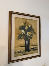Gemälde Öl Leinwand Antik, Gold Holzrahmen, Stillleben Blumenmotiv - Signiert