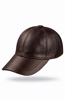 Dark Brown Genuine Leather Baseball Cap Adjustable Unisex Casual Vintage Hat