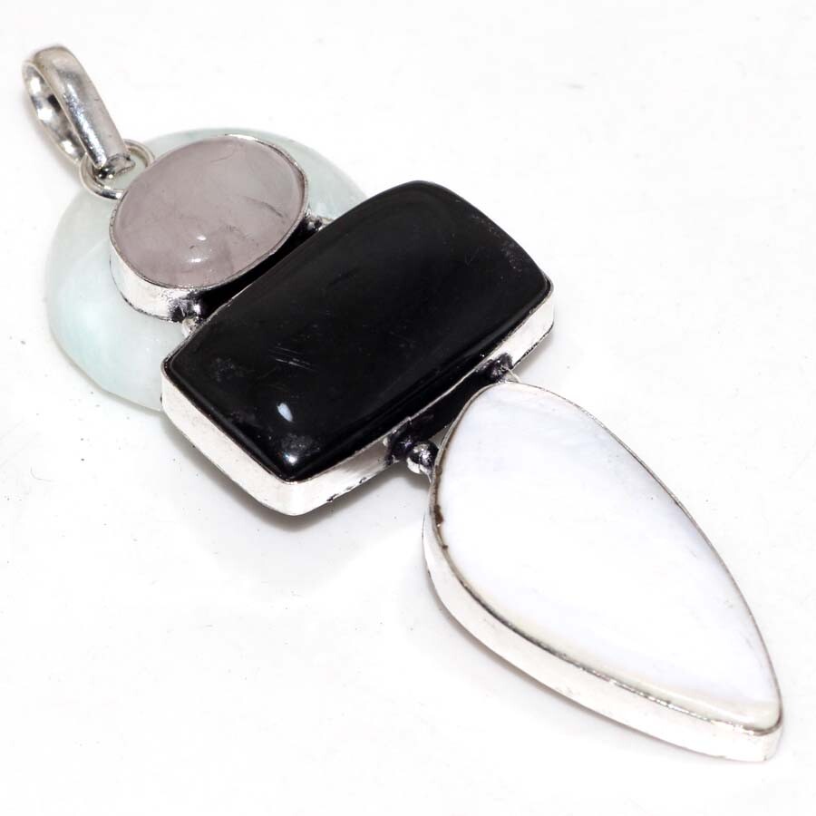 Mother of Pearl Black Onyx 925 Silver Plated 3