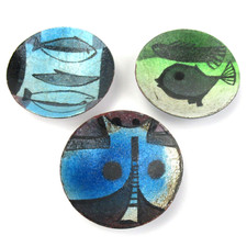 3 SUPER Designer Metall Schälchen emailliert signiert Vintage Mid-Century RARE