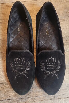 Vionic Romi Smoking Slipper Loafers Flats with Crest Size 11 Black