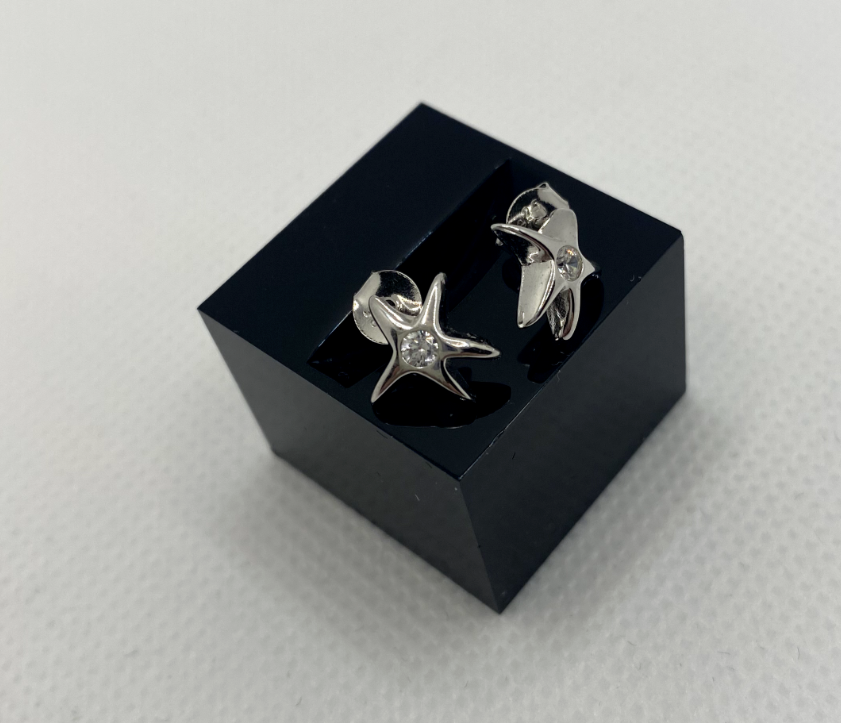 925 Sterling Silver Starfish Stud Earrings with Clear CZ for Women & Teens Beach Lovers