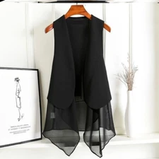 Lady Chiffon Waistcoat Vest Jacket Coat Gilet Tank Top Asymmetric Irregular Coat