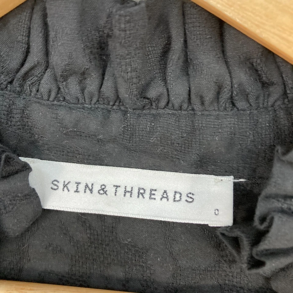 Blusa Skin & Threads para mujer 0 negra manga larga cuello en V camisa de algodón 28108 Foto 4 de 4