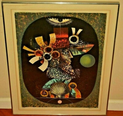 PIERRE JACQUOT Original Vintage Signed Figurative Abstract Portrait Lithograph