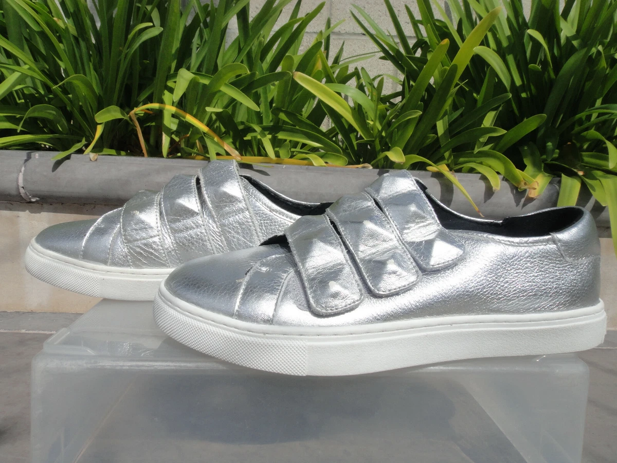 Rebecca Minkoff BECKY Silver Stub Stud Strap Suede Leather Sneaker Wmns Sz 6.5M