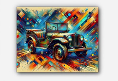 Vintage Car Early Jeep Willys Picture art splashes of paint  #2 Reprint