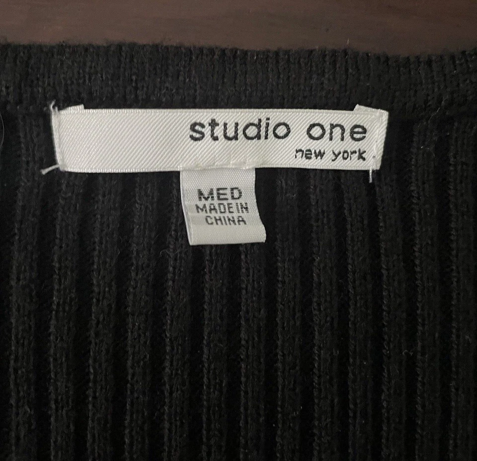 Studio One Womens sz  M  Sweater Dress Knit Black White Houndstooth 3/4 sleeve Foto 2 de 4