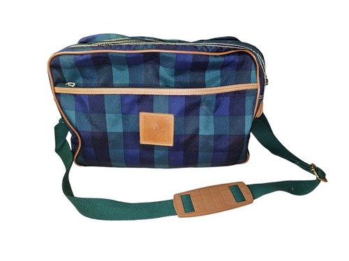 Christian Dior Leather Trimmed Plaid Crossbody Weekend Bag w Strap VTG Authentic