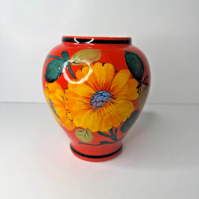 Vintage Italian Pottery Mancioli Bright Atomic Orange MCM Raymor Vase