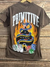 Primitive Shirt Mens Small Brown Graphic Print Snake Poker Cash Tee