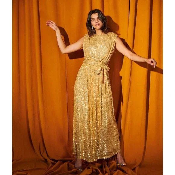 LDT Dillards Women's Size 4 Gold Sequin Ivy Goddess Long Gown Dress eBay