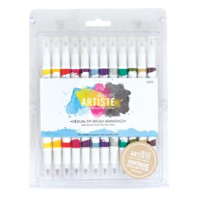 Artiste Dual Tip Permanent Brush Marker Stift Set - Vintage Farben (12 Stück)