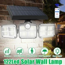 3-Head Solar Light 122 LED PIR Motion Sensor Outdoor Garden Wall Security Lamp