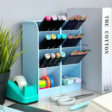 Wrapables 4 Compartments Desk Storage Pen Organizer, Large (2pcs) / Blue