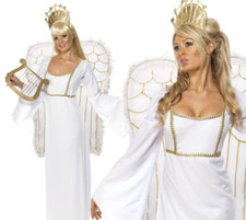 Womens Deluxe Angel Costume Wings Ladies Christmas Fancy Dress UK 8-18