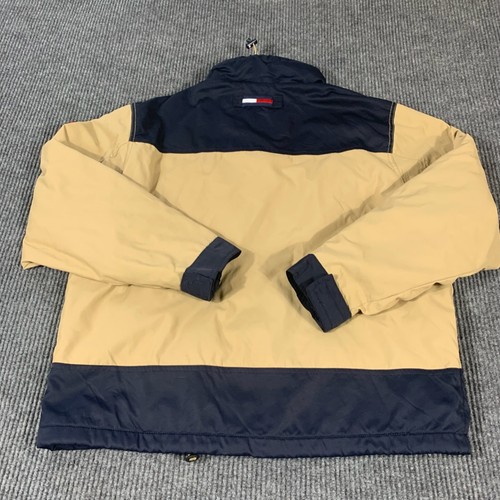 VTG Tommy Hilfiger Jacket Mens L Beige Full Zip Pockets Hooded Fleece Lined Y2K - Picture 15 of 18