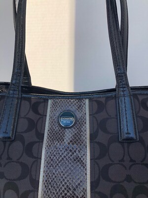 Coach F24882 Black Signature Python Print Stripe Tote Bag | eBay