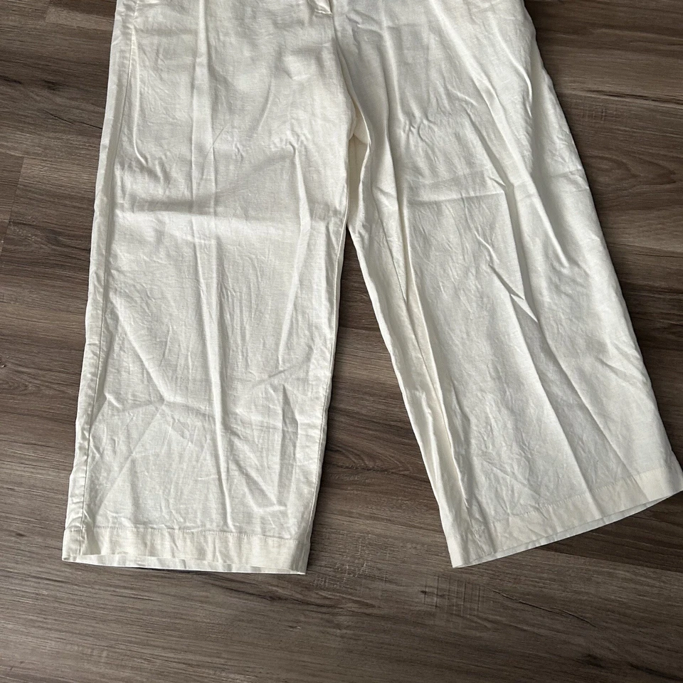 Sophie Max Women’s Linen Blend Straight Leg Crop Pants Ivory 10 Beach Vacation - Image 2 of 4