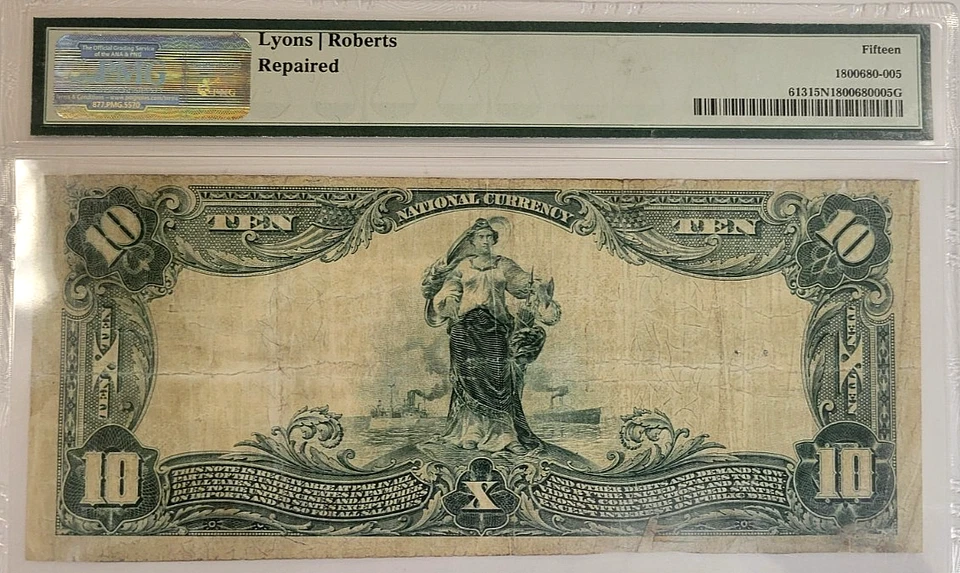Series 1902 $10.00 Red Seal Chillicothe Ohio PMG Choice Fine 15 Charter # 128 - Image 2 of 2