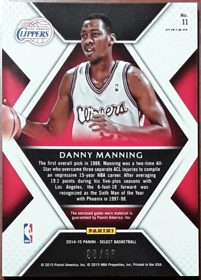 2015-15 Panini Selct Swatches DANNY MANNING Purple Prizm /99 - Image 2 of 2