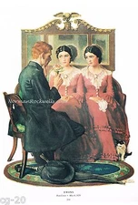 Norman Rockwell print: "COURTING IDENTICAL TWINS" 11" x 15" Dating 1929