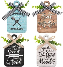 PH PandaHall 4pcs Kitchen Wall Decor Wood Sign, Eat Wooden Cutting 4 Colors 