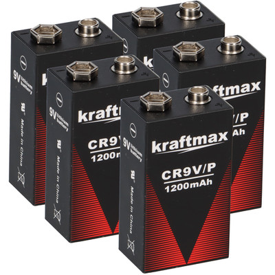 5x Kraftmax Lithium 9V Block Hochleistungs- Batterien für Rauchmelder Feuermelde