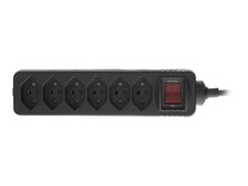 InLine Multi-Outlet SWITZERLAND 6-Way with Network Switch Black 1.5 Strip 16451Y
