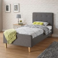 Single 3ft Bed Fabric Upholstery Sturdy Wooden Frame Ashbourne Charcoal Grey