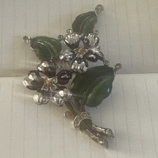 Crown Trifari Fur Clip Enamel Rhinestone Bouquet Alfred Philippe As-is