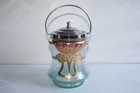 Ancien seau à biscuits en verre peint émaillé, Art Déco, fleur artichaud, H.21cm