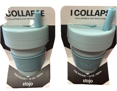 I Collapse Cup With Straw The Pocket 12oz/355ml 2 Pack Aquamarine